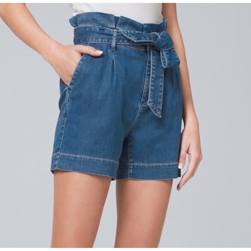 White House Black Market 5" Paper-bag‎ Waist Shorts Denim Tencel Tie Belt 4 NWT